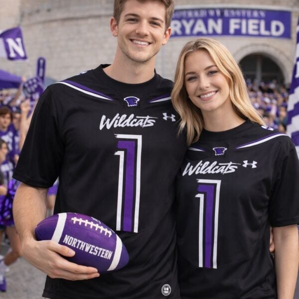 Northwestern University Wildcats Adult Under Armour Black Replica Football Jersey with #1 - Image 6