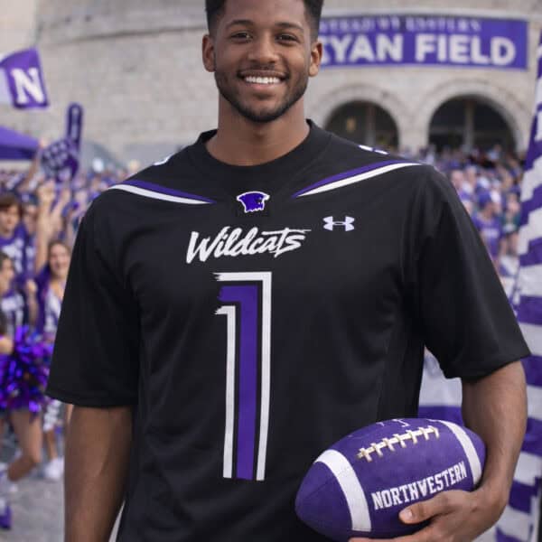 Northwestern University Wildcats Adult Under Armour Black Replica Football Jersey with #1 - Image 7