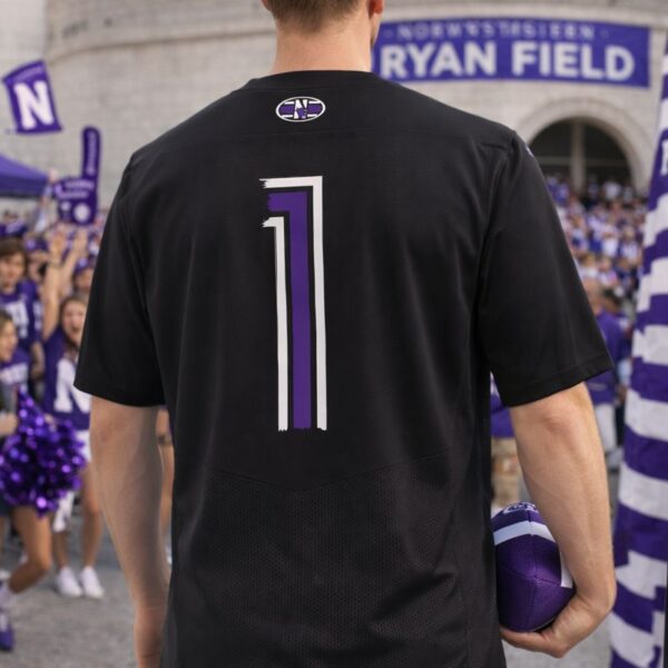 Northwestern University Wildcats Adult Under Armour Black Replica Football Jersey with #1 - Image 4