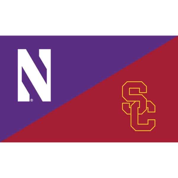 Northwestern University Wildcats 3'X5' House Divided Flag with University of Southern California Trojans
