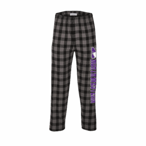 Northwestern University Wildcats Men's Charcoal Black Buff Plaid Harley Flannel Pants with Northwestern Down The Leg