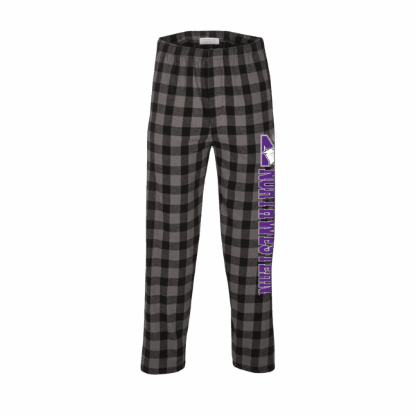 Northwestern University Wildcats Men's Charcoal Black Buff Plaid Harley Flannel Pants with Northwestern Down The Leg