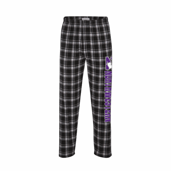 Northwestern University Wildcats Men's Heritage Black Plaid Harley Flannel Pants with Northwestern Down The Leg