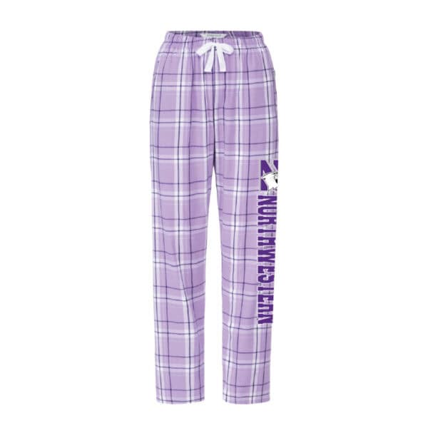 Northwestern University Wildcats Women's Lavender Carnegie Plaid Harley Flannel Pants with Northwestern Down the Leg Design -1
