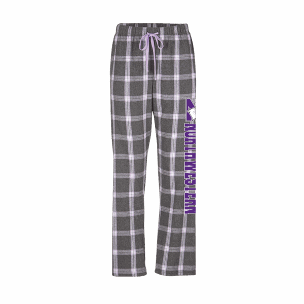 Northwestern University Wildcats Women's Charcoal Lavender Tomb Plaid Harley Flannel Pants with Northwestern Down the Leg Design
