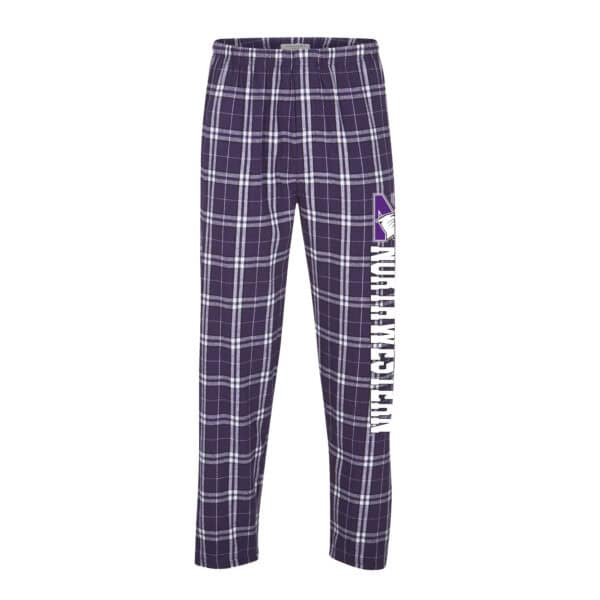 Northwestern University Wildcats Men's Purple White Plaid Harley Flannel Pants with Northwestern Down The Leg