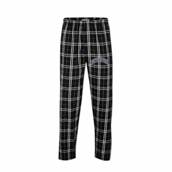 Northwestern University Wildcats Men's Black White Plaid Harley Flannel Pants with Small Arched Northwestern Design