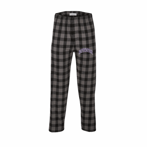 Northwestern University Wildcats Men's Charcoal Black Buff Plaid Harley Flannel Pants with Small Arched Northwestern Design