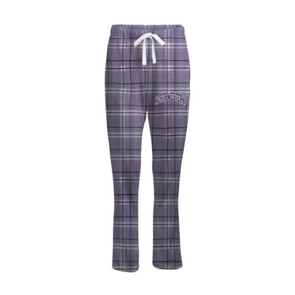 Northwestern University Wildcats Women's Lavender Carnegie Plaid Harley Flannel Pants with Small Arched Northwestern Design