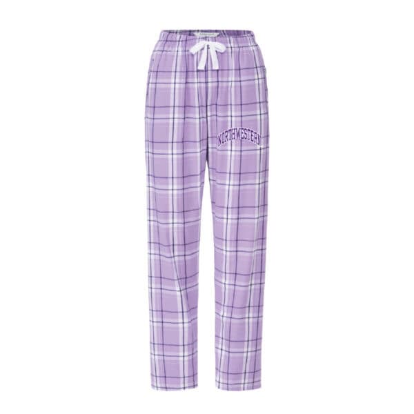Northwestern University Wildcats Women's Lavender Carnegie Plaid Harley Flannel Pants with Small Arched Northwestern Design-1