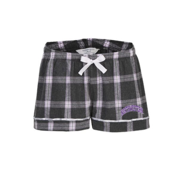 Northwestern University Wildcats Women's Charcoal & Lavender Tomb Plaid Flannel Boxer Short