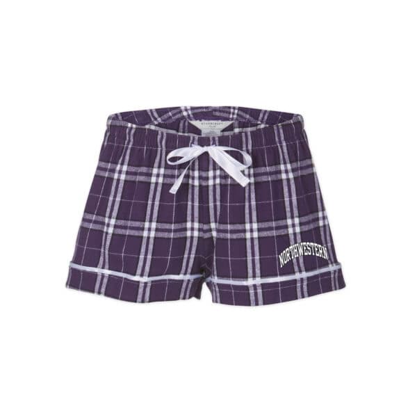 Northwestern University Wildcats Women's Purple & White Plaid Flannel Boxer Short