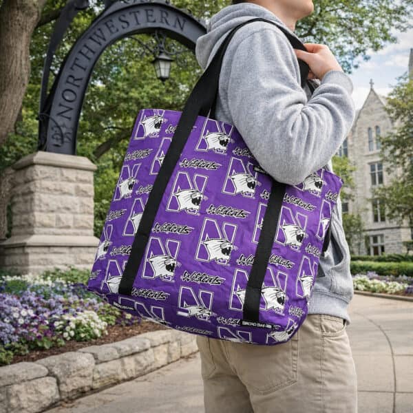 Northwestern University Wildcats Purple all Over Design Tote Bag 17"WX10"HX4"D - Image 2