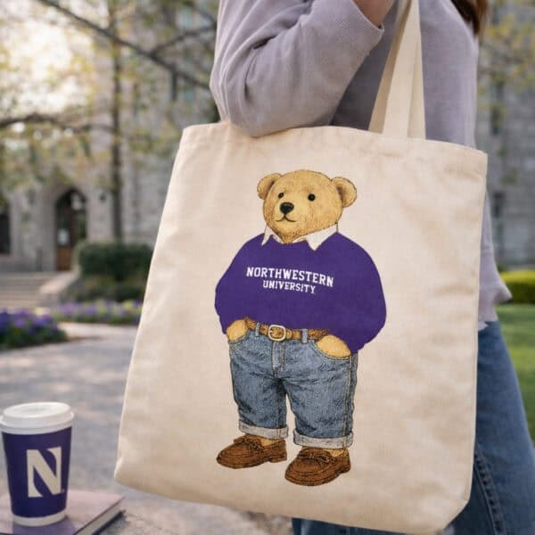 Northwestern University Wildcats Teddy Bear Design Tote Bag 15"X15" - Image 5