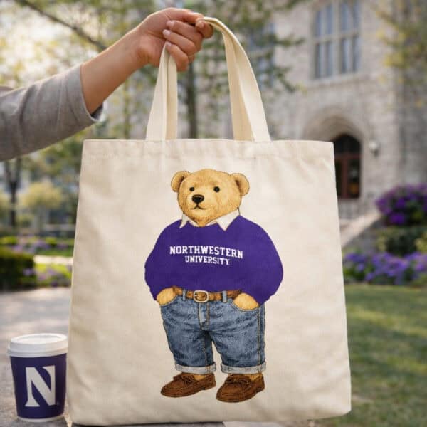 Northwestern University Wildcats Teddy Bear Design Tote Bag 15"X15" - Image 4