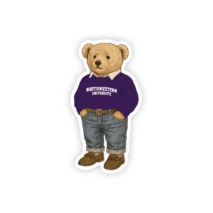 Northwestern University Wildcats Teddy Bear Design Recycled Wood Magnet 1.5"X2.5"