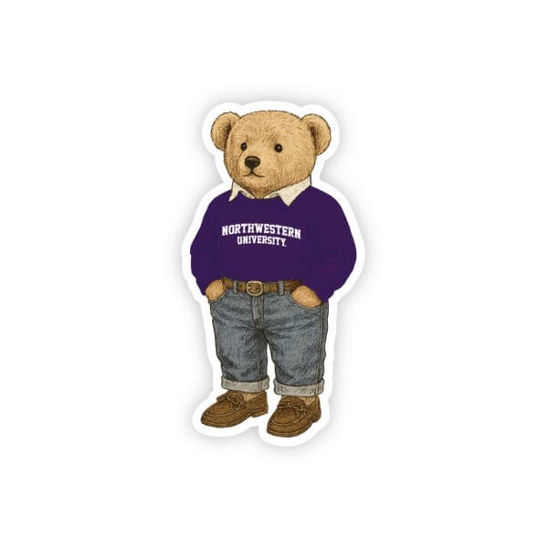 Northwestern University Wildcats Teddy Bear Design Recycled Wood Magnet 1.5"X2.5"