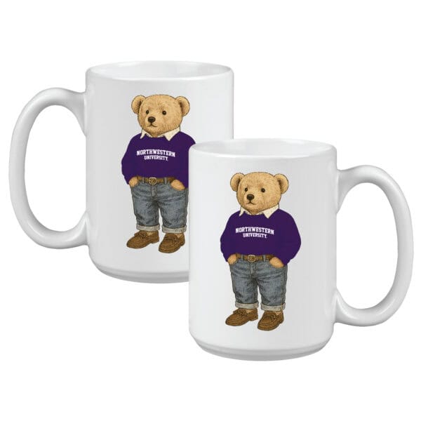 Northwestern University Wildcats Teddy Bear Design 15 oz. White Coffee Mug