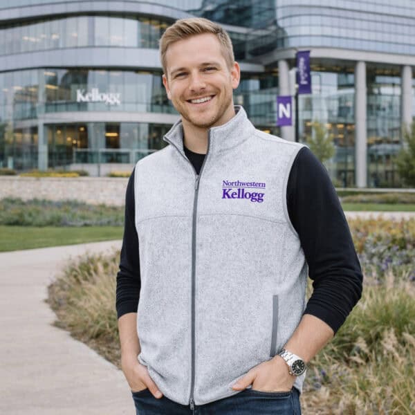 Northwestern I Kellogg Men's Antigua Fortune Light Grey Heather FZ Vest