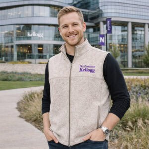 Northwestern I Kellogg Men's Antigua Fortune Oatmeal Heather FZ Vest