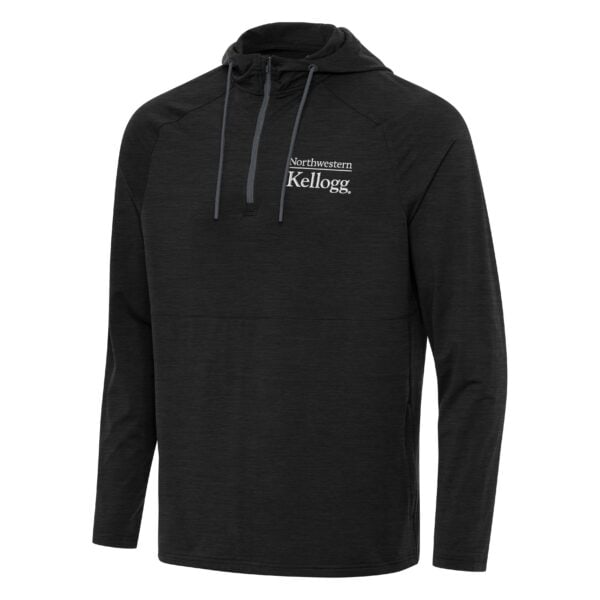 Northwestern I Kellogg Men's Antigua Black Heather Spikes2 1/4 Zip Pullover Hood -2