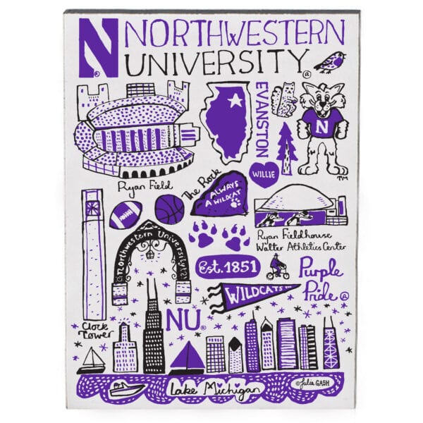 Northwestern University Wildcats Julia Gash Jumbo Recycled Wood Magnet 3"X4"