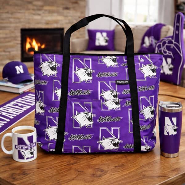 Northwestern University Wildcats Purple all Over Design Tote Bag 17"WX10"HX4"D