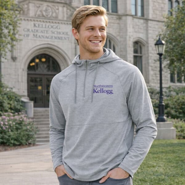 Northwestern I Kellogg Men's Antigua Skyscraper Heather Spikes2 1/4 Zip Pullover Hood