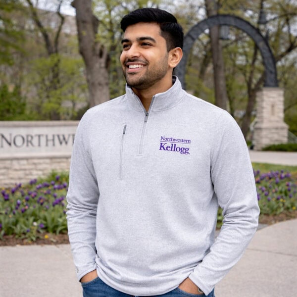Northwestern I Kellogg Antigua Men's Grey Heather Certain 1/4 Zip Pullover