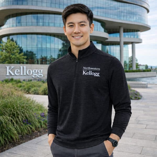 Northwestern I Kellogg Men's Antigua Black Heather Bright 1/4 Zip Pullover