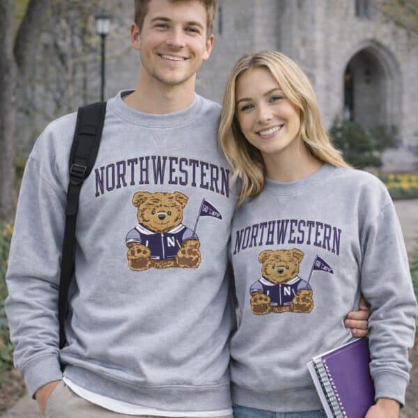 Northwestern University Wildcats Men's Grey Crewneck Sweatshirt with Sitting Bear Design - Image 5