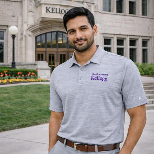 Northwestern I Kellogg Antigua Men's Layout Skyscraper Heather Polo Shirt