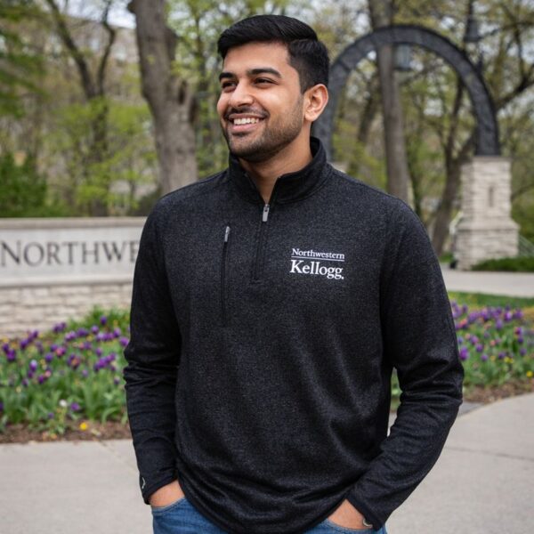 Northwestern I Kellogg Antigua Men's Black Heather Certain 1/4 Zip Pullover-1
