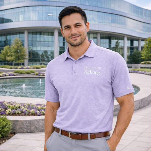 Northwestern I Kellogg Antigua Men's PAR3 Pastel Lilac Heather Polo Shirt