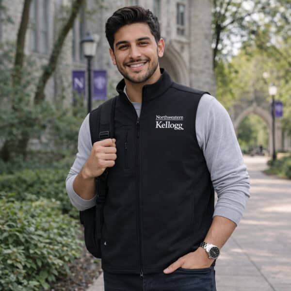 Northwestern I Kellogg Men's Antigua Black Demand FZ Vest