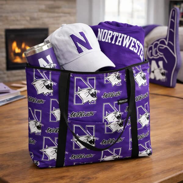 Northwestern University Wildcats Purple all Over Design Tote Bag 17"WX10"HX4"D - Image 7