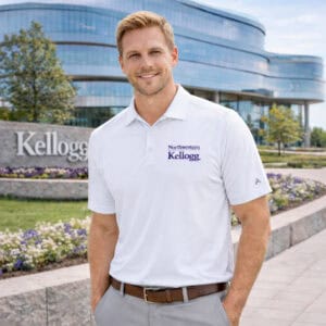Northwestern I Kellogg Antigua Men's Tribute White Polo Shirt