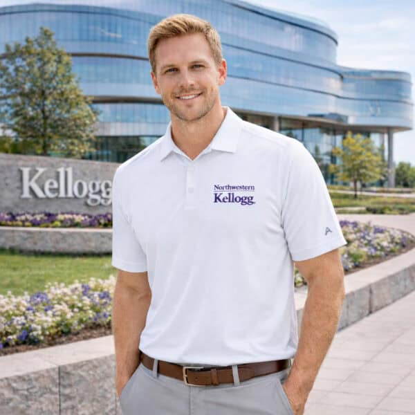 Northwestern I Kellogg Antigua Men's Tribute White Polo Shirt