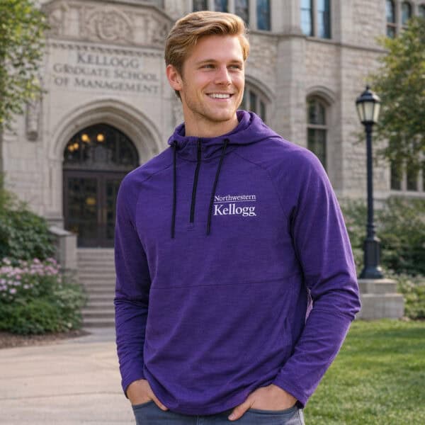 Northwestern I Kellogg Men's Antigua Purple Heather Spikes2 1/4 Zip Pullover Hood