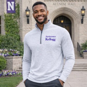 Northwestern I Kellogg Men's Antigua Grey/White Cause 1/4 Zip Pullover