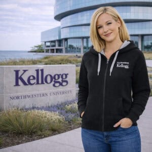 Northwestern I Kellogg Women's Antigua Victory FZ Hooded Sweatshirt in Black Color