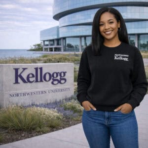 Northwestern I Kellogg Women's Antigua Victory Crewneck Sweatshirt in Black Color