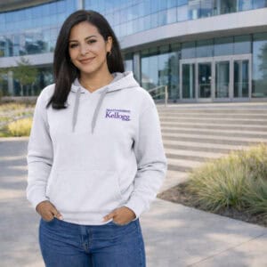 Northwestern I Kellogg Women's Antigua Victory Pullover Hooded Sweatshirt in White Color