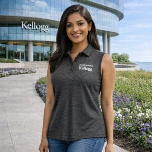 Northwestern I Kellogg Antigua Women's Recap Black Heather Sleeveless Polo