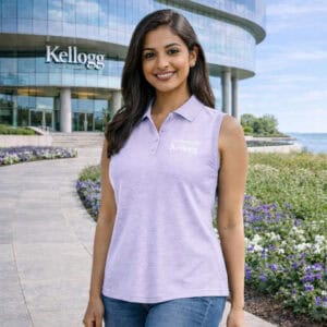 Northwestern I Kellogg Antigua Women's Recap Pastel Lilac Heather Sleeveless Polo