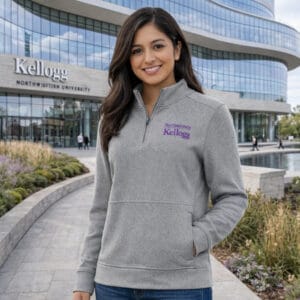 Northwestern I Kellogg Women's Antigua Crush Supersoft 1/4 Zip Pullover Sweatshirt in Light Black Heather Color