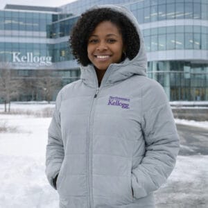 Northwestern I Kellogg Women's Antigua Universe Puffy Jacket in Skyscraper Color