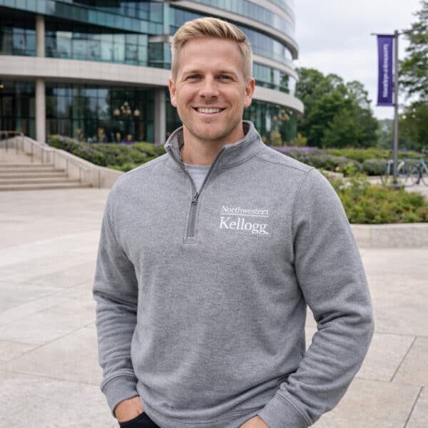 Northwestern I Kellogg Antigua Men's Subtle Supersoft Black Heather 1/4 Zip Pullover-2