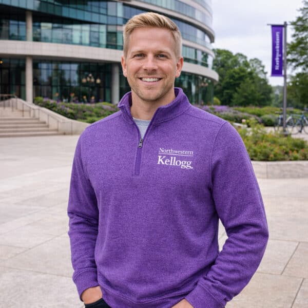 Northwestern I Kellogg Antigua Men's Subtle Supersoft Purple Heather 1/4 Zip Pullover