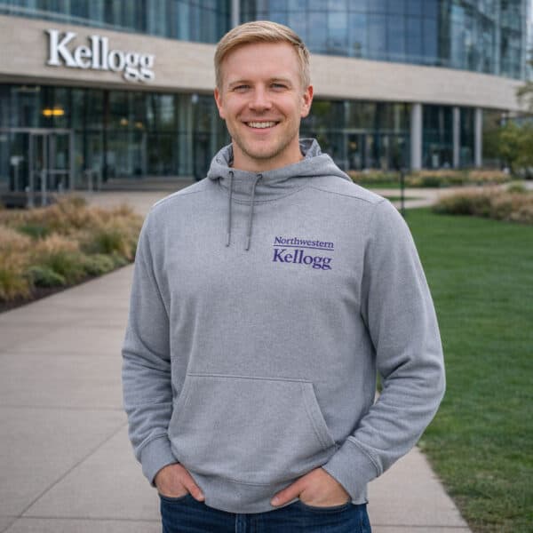 Northwestern I Kellogg Antigua Men's Cloud Supersoft Grey Heather Pullover Hood